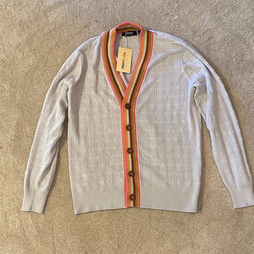 Propaganda Agency Light Gray Cardigan with Colorful Trim